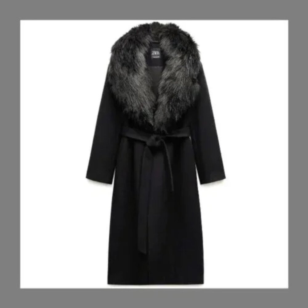 NWT Zara Manteco Coat w/ Removable Faux Fur Collar XXL